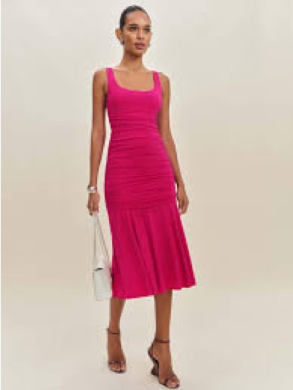 NWT Reformation Kayla Fuchsia Ruched Midi Dress Medium
